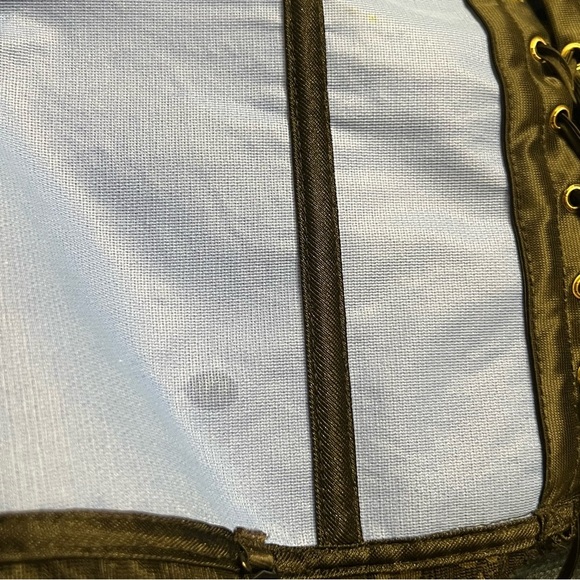 Fredericks of Hollywood Dream Halter Corset blue with black lace lace up 38 EUC - Picture 6 of 6